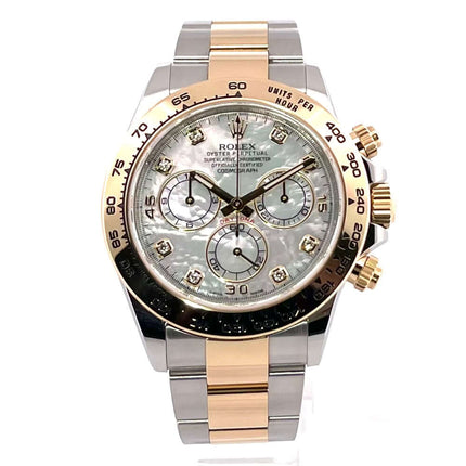 Rolex Daytona Edelstahl Gelbgold 116503 mit weißem Perlmutt Diamantzifferblatt und automatischem Uhrwerk