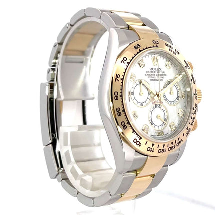 Rolex Daytona Edelstahl Gelbgold 116503 mit weißem Perlmutt Diamantzifferblatt, 40 mm Edelstahl- und Goldgehäuse, Oyster-Armband