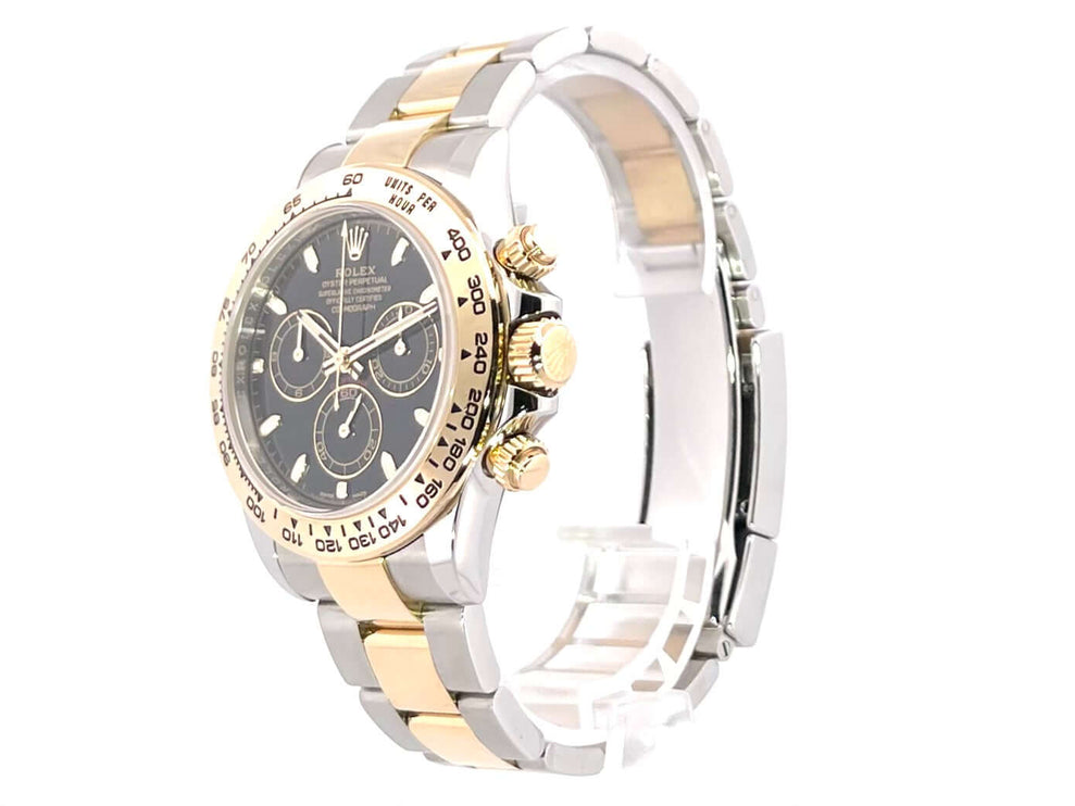 Rolex Daytona Edelstahl Gelbgold 116503 Schwarz, schwarzes Zifferblatt, Tachymeterskala, poliert und satiniert, 18 kt Gelbgold Lünette