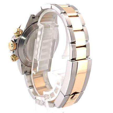 Rückansicht der Rolex Daytona 116503 Armband aus Edelstahl und Gelbgold, poliert und satiniert, Sicherheitsfaltschließe.