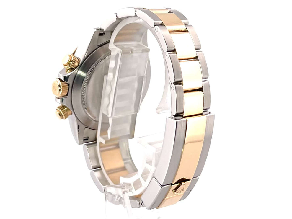 Rückansicht der Rolex Daytona 116503 Armband aus Edelstahl und Gelbgold, poliert und satiniert, Sicherheitsfaltschließe.