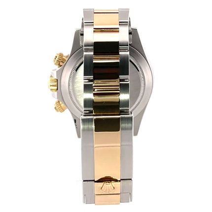 Rückseite der Rolex Daytona Edelstahl Gelbgold 116503 mit poliertem und satiniertem Oyster-Armband und Sicherheitsfaltschließe