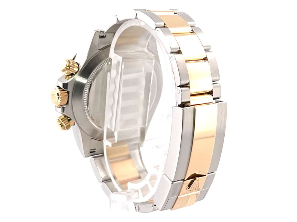 Rückansicht der Rolex Daytona Edelstahl/Gelbgold Ref. 116503 mit Oyster Armband, poliert und satiniert, 18 kt Gelbgold Akzente.