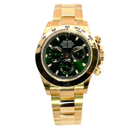 Rolex Cosmograph Daytona 116508 Grün 18 kt Gelbgold 2019 ungetragen mit grünem Zifferblatt und Oyster Armband
