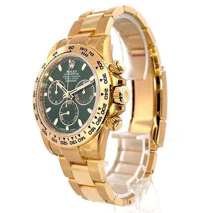 Rolex Cosmograph Daytona Gelbgold 116508 Grün mit grünem Zifferblatt und 40 mm Gehäuse, aus 18 kt poliertem und satiniertem Gelbgold.
