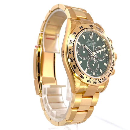 Rolex Cosmograph Daytona 18 kt Gelbgold Ref. 116508 mit grünem Zifferblatt und Tachymeterlünette aus Gelbgold, 40 mm Gehäusedurchmesser