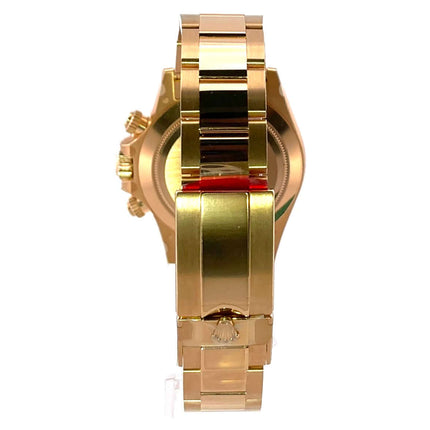 Rückansicht der Rolex Cosmograph Daytona 116508 Gelbgold Armband und Gehäuse, ungetragen aus 2019.