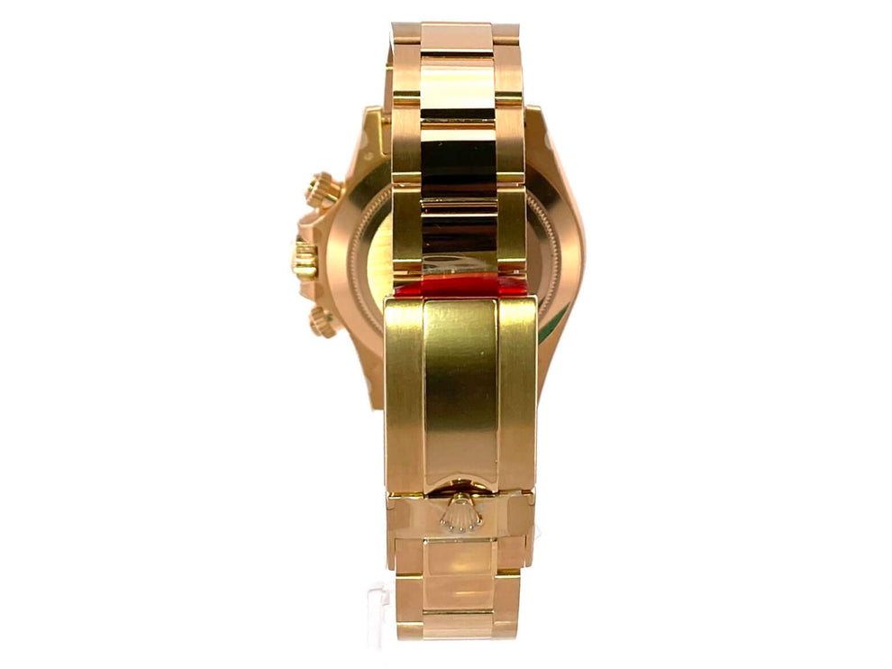 Rückansicht der Rolex Cosmograph Daytona 116508 Gelbgold Armband und Gehäuse, ungetragen aus 2019.