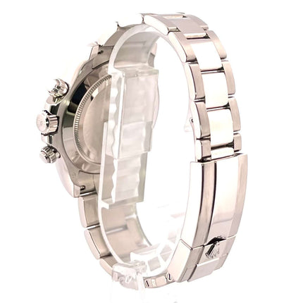 Rückansicht Rolex Cosmograph Daytona 116509 aus poliertem und satiniertem 18 kt Weißgold, geschlossenes Oyster-Armband.