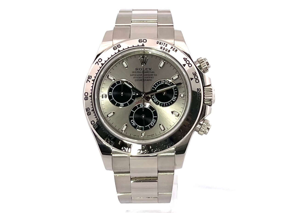 Rolex Cosmograph Daytona Weißgold 116509 Grau mit grauem Zifferblatt und 18 kt Weißgold Armband, poliert und satiniert