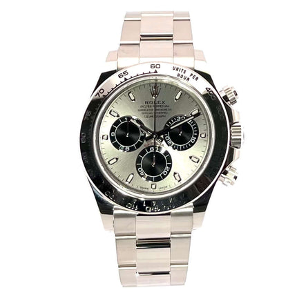 Rolex Cosmograph Daytona 116509 Weißgold mit grauem Zifferblatt, Lünette aus 18 kt Weißgold, Oyster Armband, Tachymeterskala.