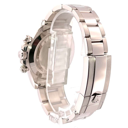 Rolex Cosmograph Daytona 116509 Weißgold Rückansicht des ungetragenen 18 kt Weißgoldgehäuses und Armbands.