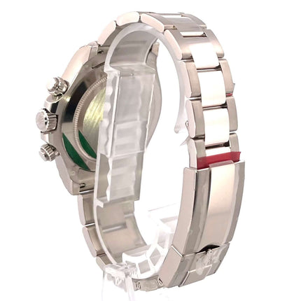 Rückansicht der Rolex Cosmograph Daytona 116509 Weißgold mit poliertem und satiniertem Gehäuse sowie Oyster-Armband.