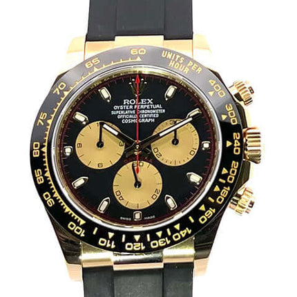 Rolex Daytona 116518LN, 18 kt Gelbgold Gehäuse, schwarzes Oysterflex-Band, champagnerfarbene Zifferblätter, 40mm, 2017 Modell.