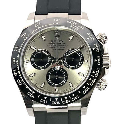 Rolex Cosmograph Daytona 116519LN Weißgold, Keramiklünette, graues Zifferblatt mit schwarzem Oysterflex-Armband, Jahr 2019