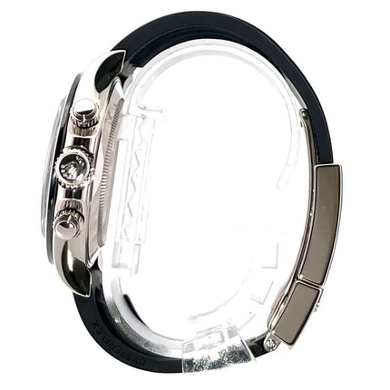 Rolex Daytona 116519LN Weißgold seitliche Ansicht mit schwarzem Oysterflex-Band