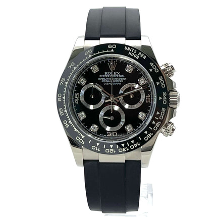 Rolex Daytona 116519LN Weißgold mit schwarzem Oysterflex-Band und Diamant-Zifferblatt (2021 Modell)