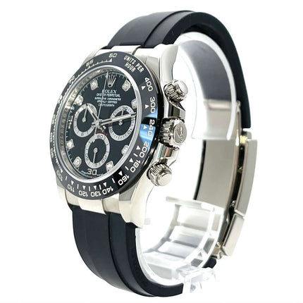 Rolex Cosmograph Daytona 116519LN Weißgold mit schwarzem Oysterflex-Band und diamantbesetztem Zifferblatt, Keramiklünette, Jahr 2021