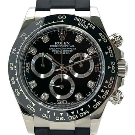 Rolex Daytona 116519LN Weißgold Oysterflex Schwarz Diamant 2021, schwarzes Zifferblatt, 40 mm Gehäuse, Keramik Lünette, Automatikwerk