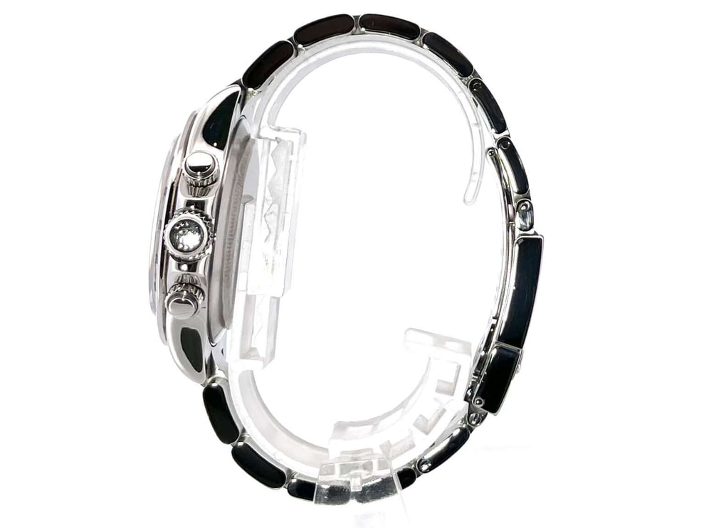 Rolex Daytona Edelstahl 116520 Seitenansicht, poliertes und satiniertes Edelstahlgehäuse mit Tachymeterlünette und Oysterband.