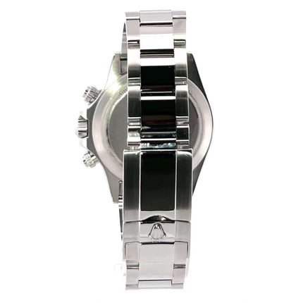 Rückansicht der Rolex Daytona Edelstahl 116520 mit poliertem und satiniertem Oysterband und Sicherheitsfaltschließe