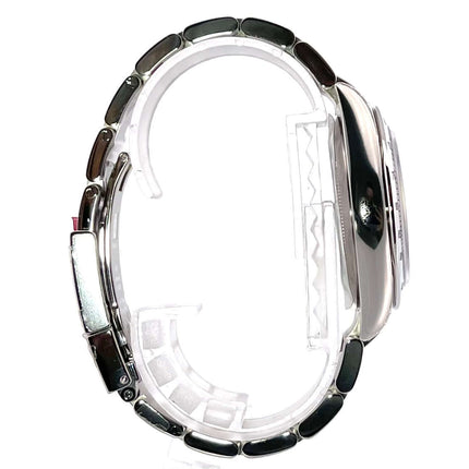 Rolex Daytona Edelstahl Ref. 116520 Seitenansicht des polierten und satinierten Gehäuses mit Edelstahlband und Sicherheitsfaltschließe