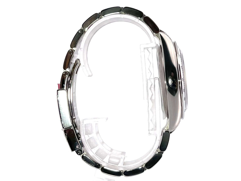 Rolex Daytona Edelstahl Ref. 116520 Seitenansicht des polierten und satinierten Gehäuses mit Edelstahlband und Sicherheitsfaltschließe