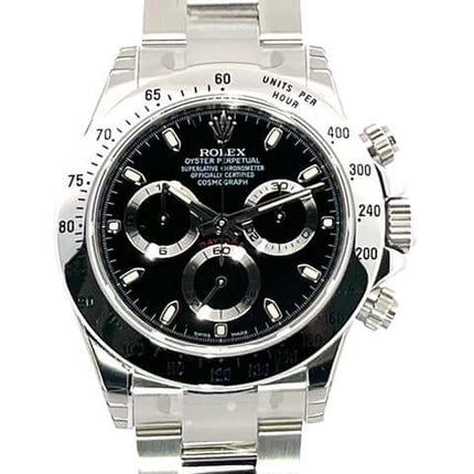 Rolex Daytona Edelstahl Ref. 116520, schwarz, poliertes und satiniertes Edelstahlgehäuse, schwarzes Zifferblatt, Chronometer, Saphirglas