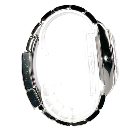 Seitenansicht Rolex Daytona Edelstahl 116520 Schwarz Armband und Gehäuse.