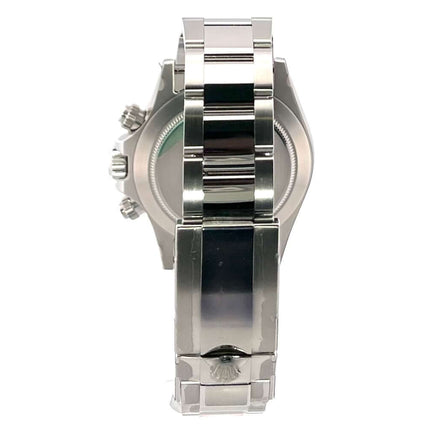 Rückseite der Rolex Daytona Edelstahl Ref. 116520 Schwarz mit poliertem Oyster Edelstahlband, Chronometer und Sicherheitsfaltschließe