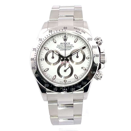 Rolex Daytona Edelstahl 116520 Weiß mit poliertem und satiniertem Edelstahlgehäuse, weißem Zifferblatt und Oyster Edelstahlarmband