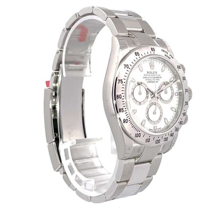 Rolex Daytona Edelstahl 116520 Weiß aus 2015 mit poliertem und satiniertem Edelstahlgehäuse und Oyster-Armband, weißes Zifferblatt, Chronometer
