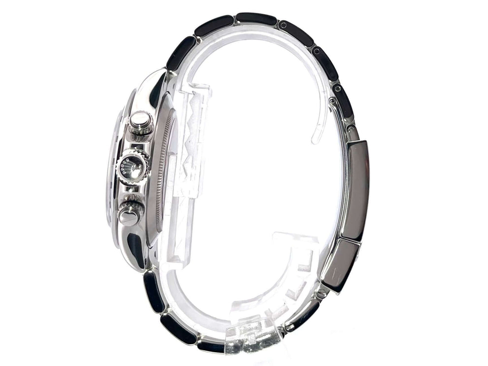 Rolex Daytona Edelstahl 116520 Weiß Seitenansicht des Oyster Edelstahlarmbands mit Sicherheitsfaltschließe