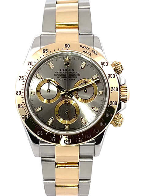 Rolex Daytona Cosmograph 116523 Stahlgrau, 40mm Edelstahl und 18 kt Gelbgold, Tachymeter-Lünette, Oyster Armband, Stahlgraues Zifferblatt
