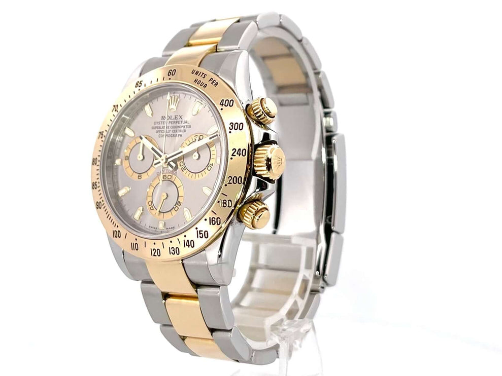 Rolex Daytona Cosmograph 116523 Stahlgrau, Edelstahl und 18 kt Gelbgold, 40 mm Gehäuse, Oyster Armband, polierte Lünette mit Tachymeterskala