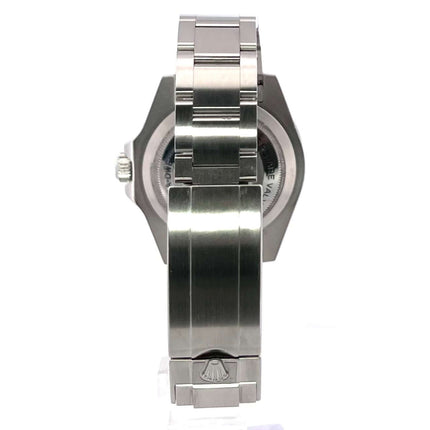 Rückseite der Rolex Sea-Dweller 4000 Ref. 116600 mit satiniertem Edelstahlgehäuse und Sicherheitsfaltschließe.