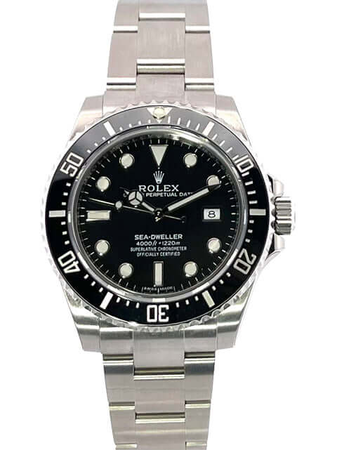 Rolex Sea-Dweller 4000 Ref. 116600 Edelstahl Lünette mit schwarzer Keramik, 60 Minuten Skala, schwarzes Zifferblatt, aufgesetzte Leuchtindizes