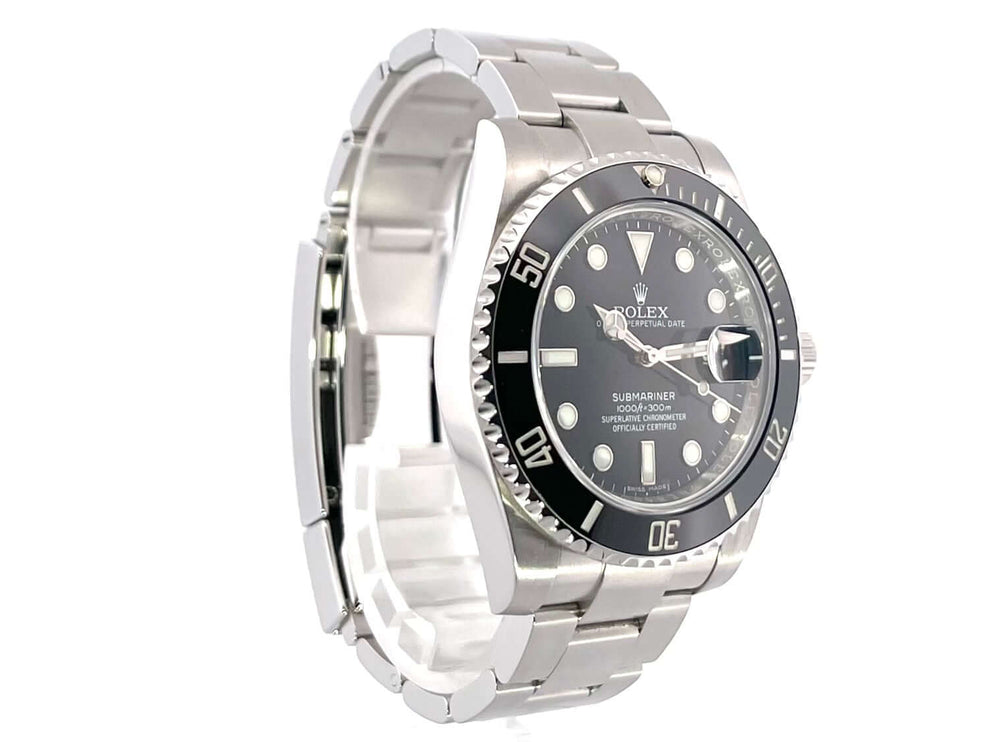 Rolex Submariner Date 116610LN Edelstahl Armbanduhr mit schwarzer Keramik-Lünette und schwarzem Zifferblatt, 40 mm Edelstahlgehäuse.