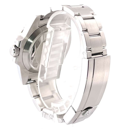 Rückseite des Rolex Submariner Date 116610LN Edelstahl, poliertes und satiniertes Oyster-Armband mit Sicherheitsfaltschließe sichtbar.