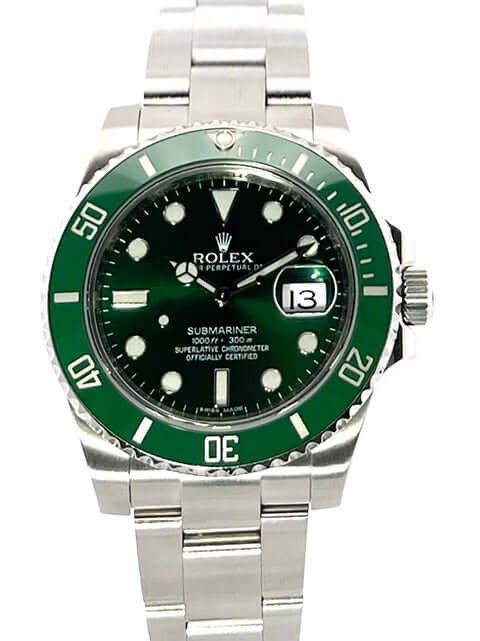 Rolex Submariner Date LV Ref. 116610LV aus Edelstahl mit grünem Keramikzifferblatt und Oyster-Armband, Modell 2014.