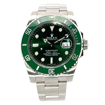 Rolex Submariner Date LV 116610LV Armbanduhr aus Edelstahl mit grünem Zifferblatt und Lünette, poliert und satiniert (2014 Modell)