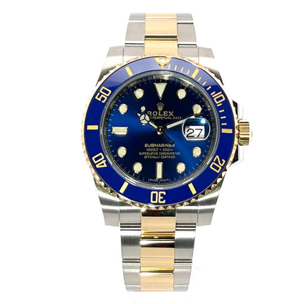 Rolex Submariner Date 116613LB Edelstahl Gelbgold, blaues Zifferblatt, drehbare Lünette, 40 mm Durchmesser, Oyster Armband
