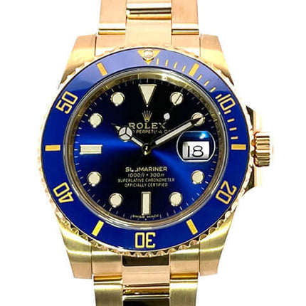 Rolex Submariner Date Gelbgold Ref. 116618LB, 18 kt Gelbgold Gehäuse und Armband, blaues Zifferblatt und Keramik Lünette, 40 mm Durchmesser