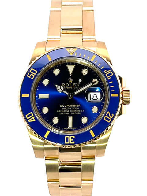 Rolex Submariner Date Gelbgold Ref. 116618LB, 18 kt Gelbgold Gehäuse und Armband, blaues Zifferblatt und Keramik Lünette, 40 mm Durchmesser