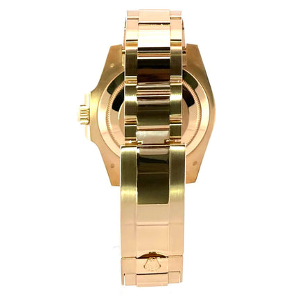 Rückansicht der Rolex Submariner Date Gelbgold 116618LB mit poliertem 18 kt Gelbgold Oyster-Armband und Sicherheitsfaltschließe