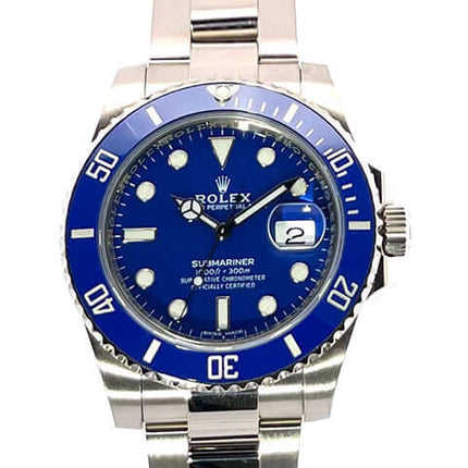 Rolex Submariner Date Weißgold 116619LB aus 2019 mit blauem Zifferblatt und Weißgold-Lünette, Automatik und Oyster Armband.