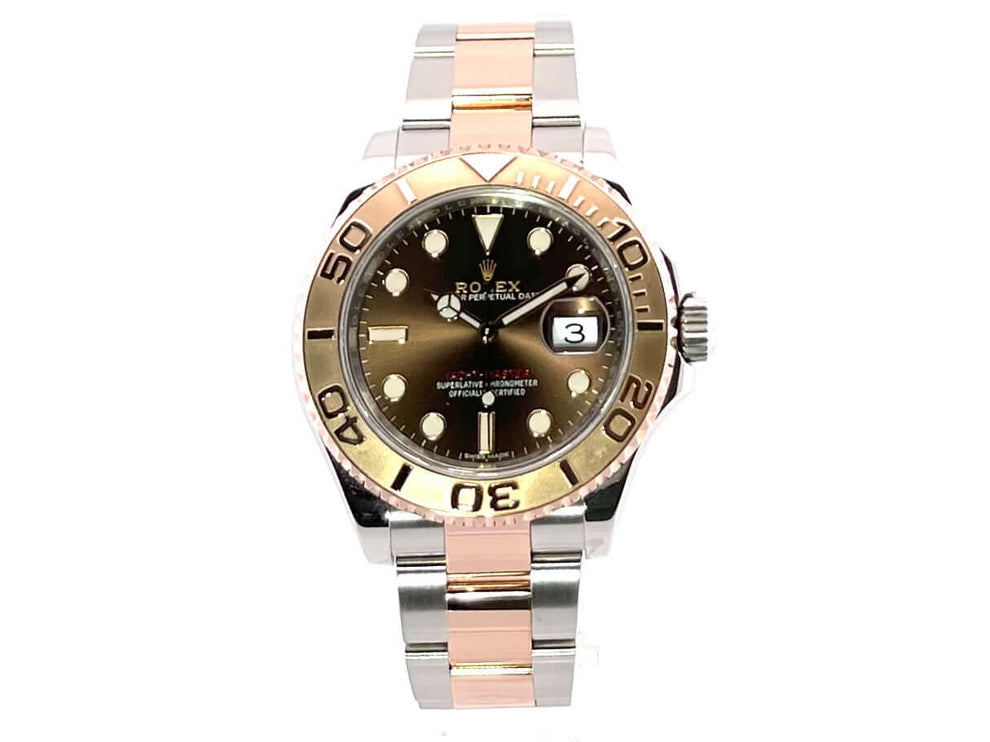 Rolex Yacht-Master 40 116621 Choco, Edelstahl und 18 kt Everose-Gold Uhr mit braunem Zifferblatt und geriffelter Lünette.
