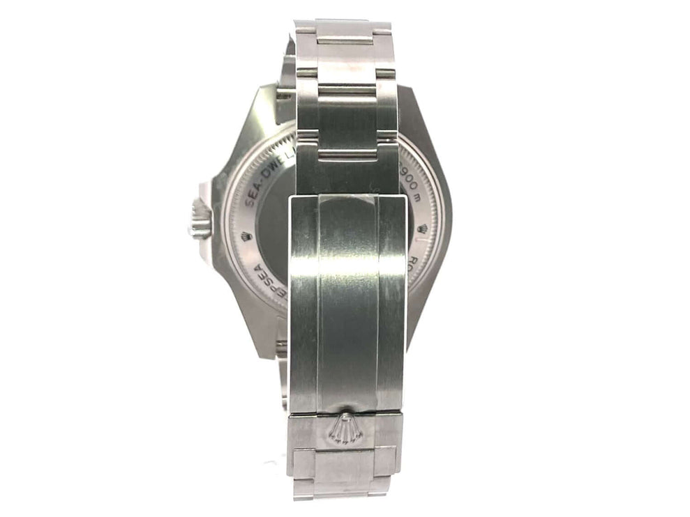 Rückseite der Rolex Sea-Dweller Deepsea 116660 mit Edelstahlgehäuse und Oyster-Armband