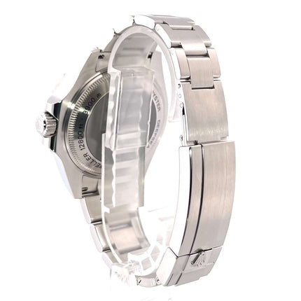 Rückansicht der Rolex Sea-Dweller Deepsea 116660 mit poliertem und satiniertem Edelstahlgehäuse und Oyster-Armband, Sicherheitsfaltschließe