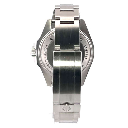 Verschluss und Rückseite der Rolex Sea-Dweller Deepsea 116660 aus Edelstahl, Gehäusedurchmesser 44 mm, Gehäusehöhe 17,8 mm, aus dem Jahr 2012